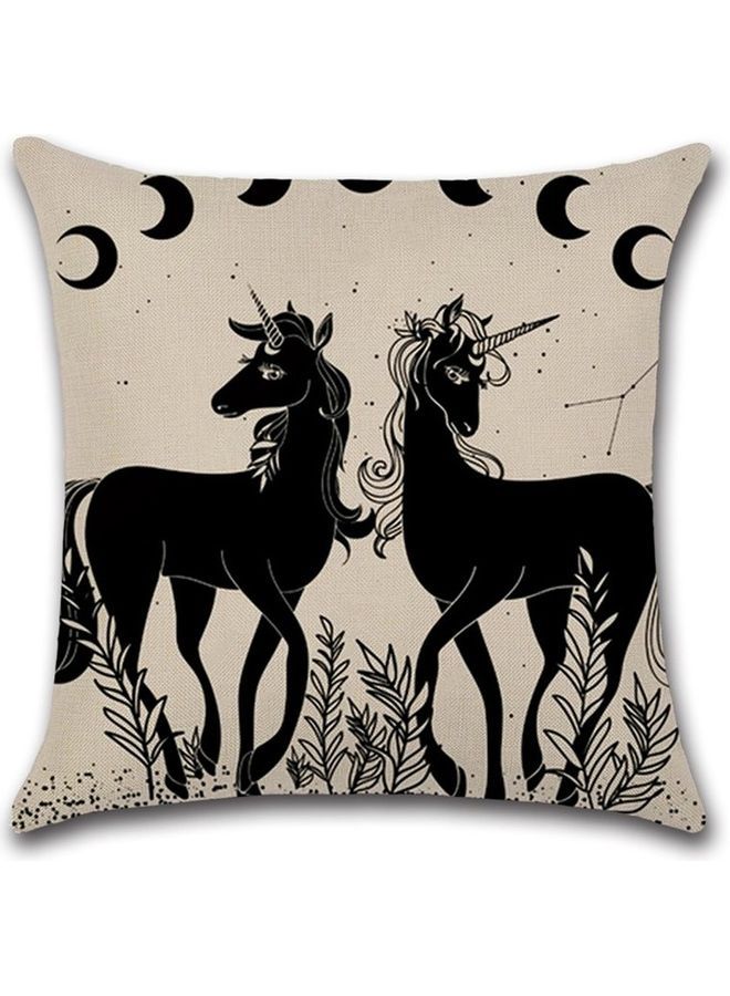 NIBEMINENT Unicorn Printed Decorative Cushion Cover Grey/Black