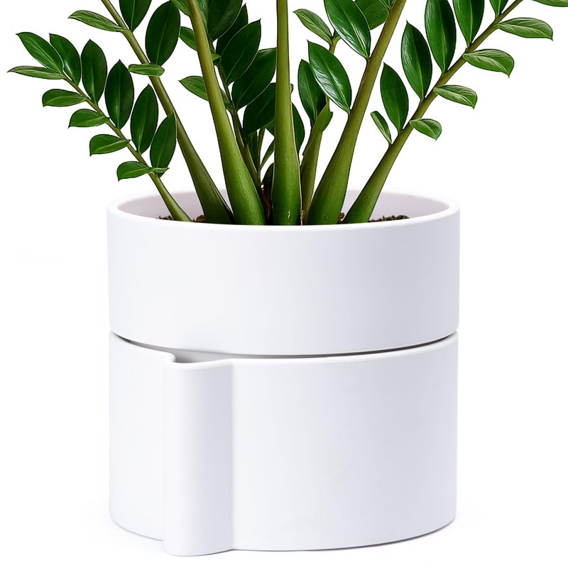 Phoenix Vine 8 Inch Self-Watering Planter Pot with Terracotta Insert, Deep Water Reservoir, and Ceramic-Alike BPA-Free Plastic Planter Pot for Plant, Modern Planter for Houseplants, White, 53-A-T-1 - Image 1
