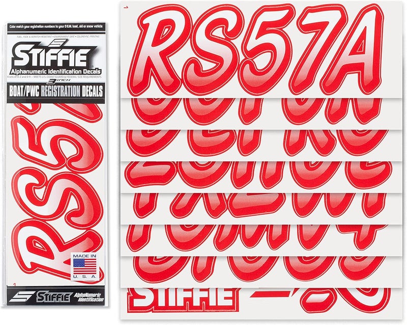 Stiffie Whipline White/Red 3" Boat & PWC Registration Decals • Numbers Letters Stickers - Image 2