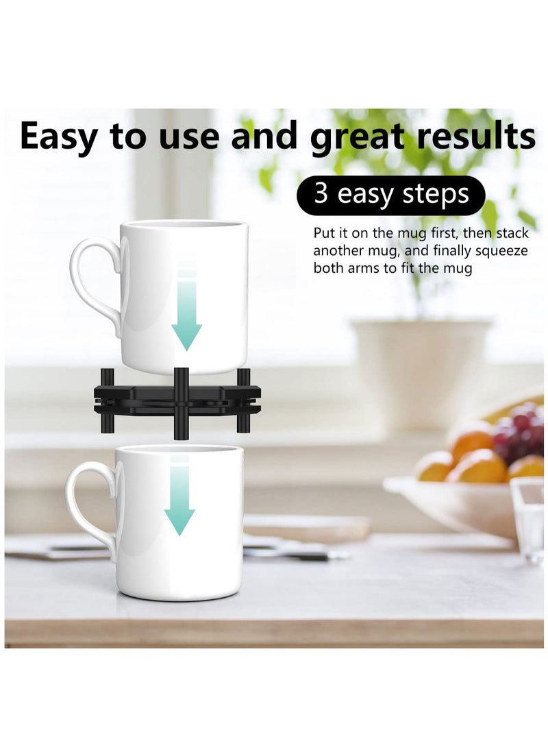 SOLARAE حامل أكواب القهوة 6 قطع، منظم أكواب القهوة القابل للتكديس، منظم أكواب المشروبات القابل للتعديل، منظم تخزين أكواب المطبخ القابل لإعادة الاستخدام لتوفير مساحة في الخزانة - Image 3