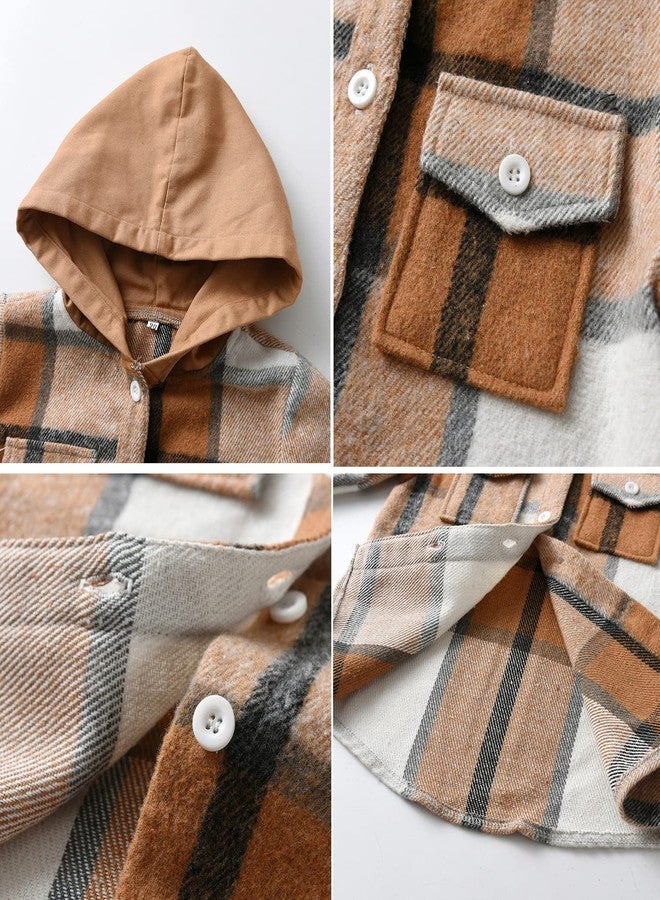 Feidoog Toddler Baby Boys and Girls Plaid Shirts Hooded Jacket Long Sleeve Lapel Button Down Top Outwear Clothes,Brown,2-3T - Image 3