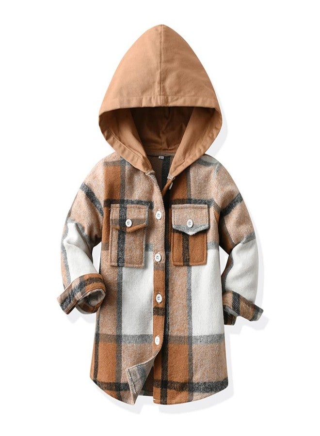 Feidoog Toddler Baby Boys and Girls Plaid Shirts Hooded Jacket Long Sleeve Lapel Button Down Top Outwear Clothes,Brown,2-3T - Image 1