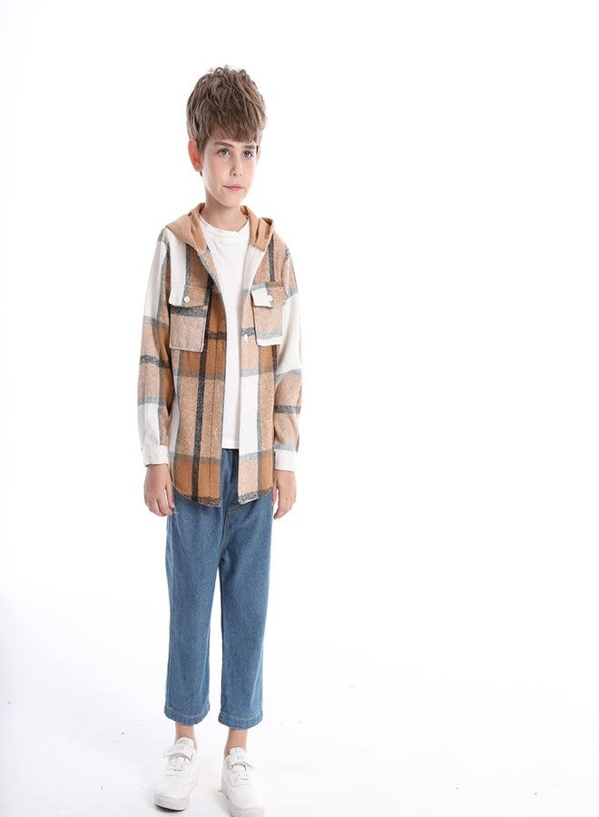 Feidoog Toddler Baby Boys and Girls Plaid Shirts Hooded Jacket Long Sleeve Lapel Button Down Top Outwear Clothes,Brown,2-3T - Image 4