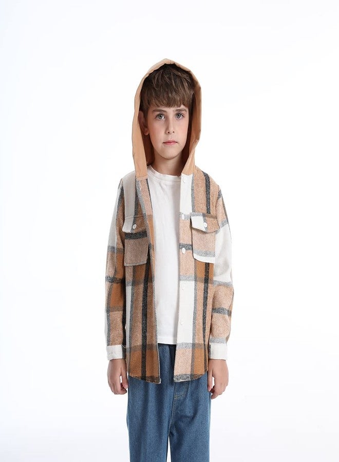 Feidoog Toddler Baby Boys and Girls Plaid Shirts Hooded Jacket Long Sleeve Lapel Button Down Top Outwear Clothes,Brown,2-3T - Image 5