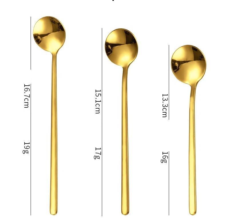 Gold 8 Piece Long Handle Spoon Set 304 Stainless Steel Coffee Honey Mug Stirrer Tableware - Image 3