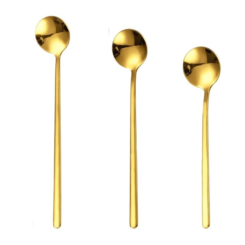 Gold 8 Piece Long Handle Spoon Set 304 Stainless Steel Coffee Honey Mug Stirrer Tableware - Image 2