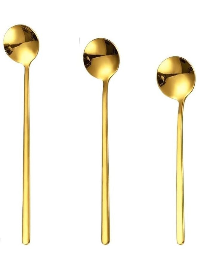 Gold 8 Piece Long Handle Spoon Set 304 Stainless Steel Coffee Honey Mug Stirrer Tableware - Image 1