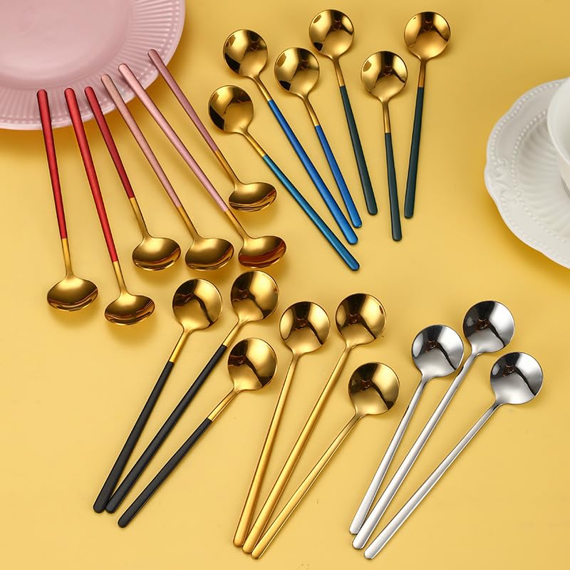 Gold 8 Piece Long Handle Spoon Set 304 Stainless Steel Coffee Honey Mug Stirrer Tableware - Image 4