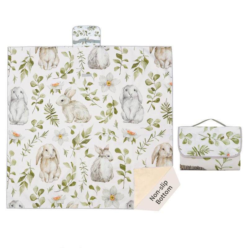 Insular Baby Splat Mat for Under High Chair/Arts/Crafts, Anti Slip and Waterproof Splash Mat for Floor, Portable Picnic Mat, 51x51 Inch, Rabbit - Image 1