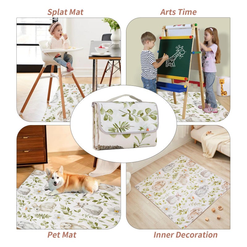 Insular Baby Splat Mat for Under High Chair/Arts/Crafts, Anti Slip and Waterproof Splash Mat for Floor, Portable Picnic Mat, 51x51 Inch, Rabbit - Image 3