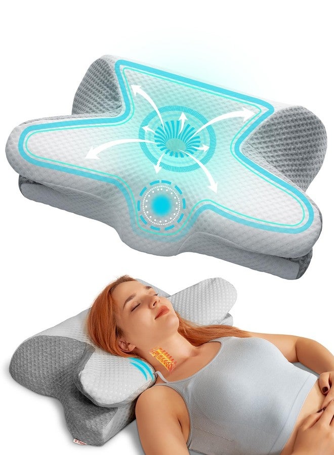 Vaydeer Cervical Neck Pillow, Ergonomic Pillow Adjustable Memory Foam Pillow [Breathable Pillowcase] [Ergonomic Orthopedic Design] [Odorless] Ideal for Side, Back, and Stomach Sleepers White & Gray - Image 1