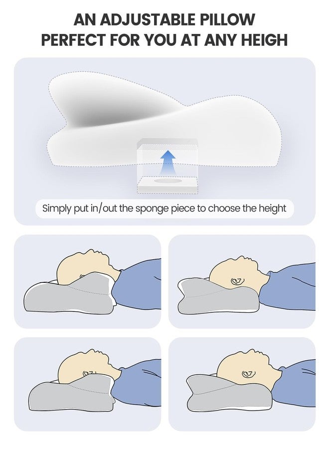 Vaydeer Cervical Neck Pillow, Ergonomic Pillow Adjustable Memory Foam Pillow [Breathable Pillowcase] [Ergonomic Orthopedic Design] [Odorless] Ideal for Side, Back, and Stomach Sleepers White & Gray - Image 2