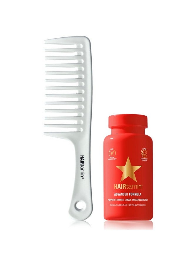 Hairtamin Advanced Vegan Biotin Supplement Pack | Hair, Skin & Nail Vitamins with Gentle Detangling Comb to Promote Growth & Thickness - Image 1