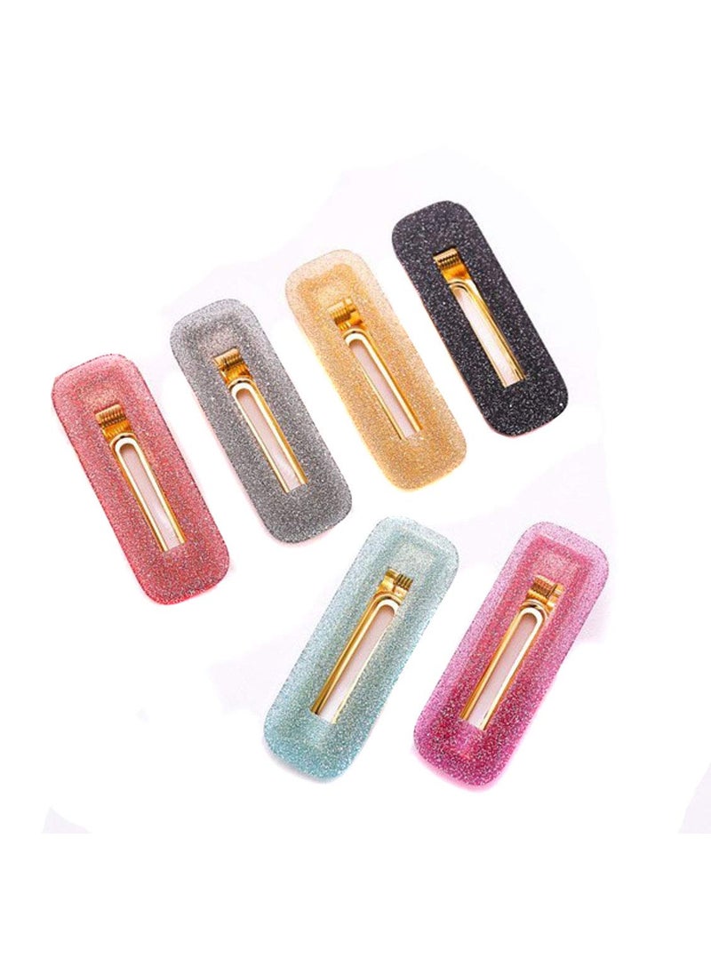 Suoirblss 6PCS Women Sweet Duckbill Clamps Resin Alligator Hair Clips Glitter Pattern Hairpins Geometric Acrylic Bangs Clip Hairpin Clip Hair Accessories Rectangle 