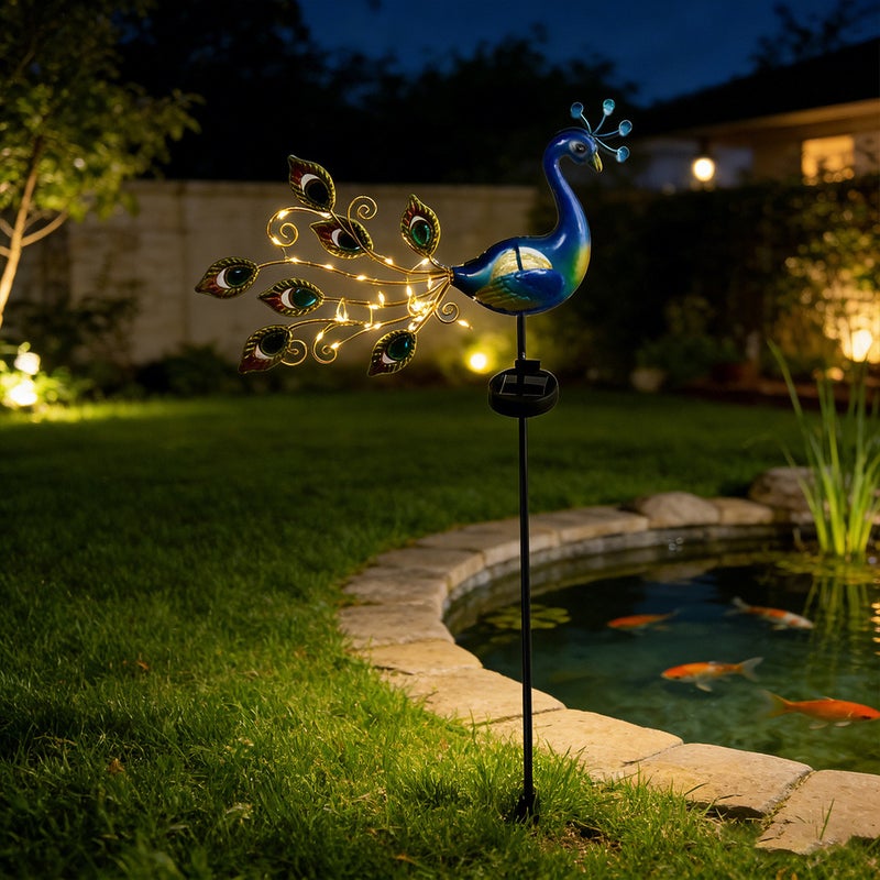 Iron Double Sided Peacock Crack Lamp Simulation Animal Lawn Stake Light for Outdoor Solar Decor - Image 5