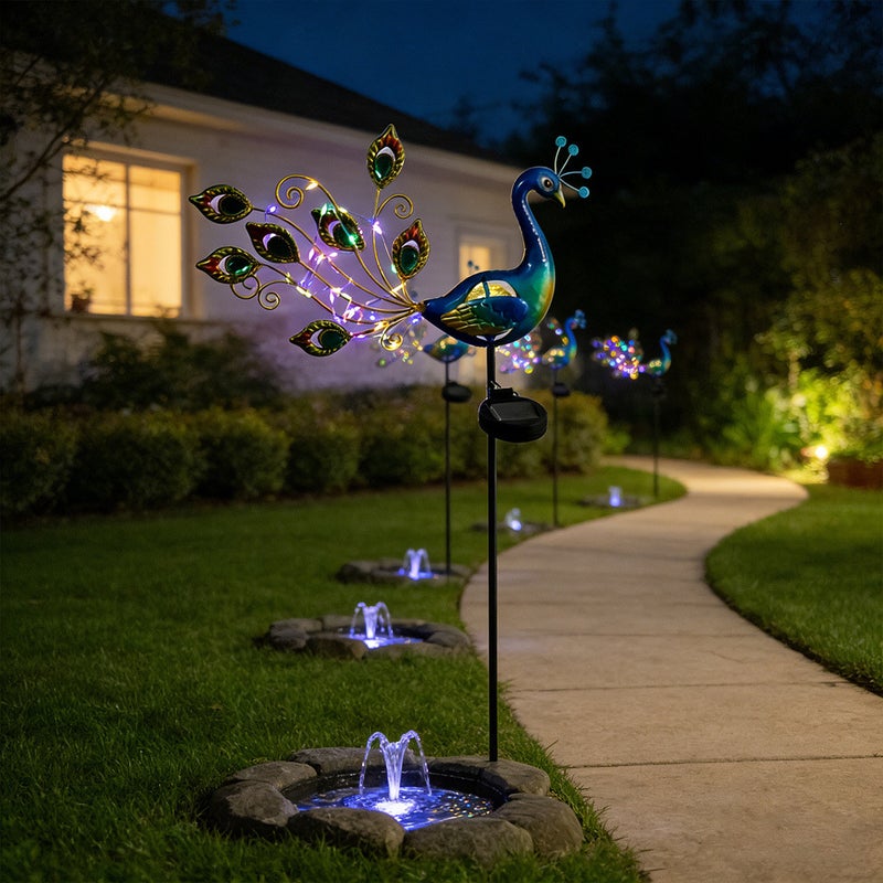 Iron Double Sided Peacock Crack Lamp Simulation Animal Lawn Stake Light for Outdoor Solar Decor - Image 4