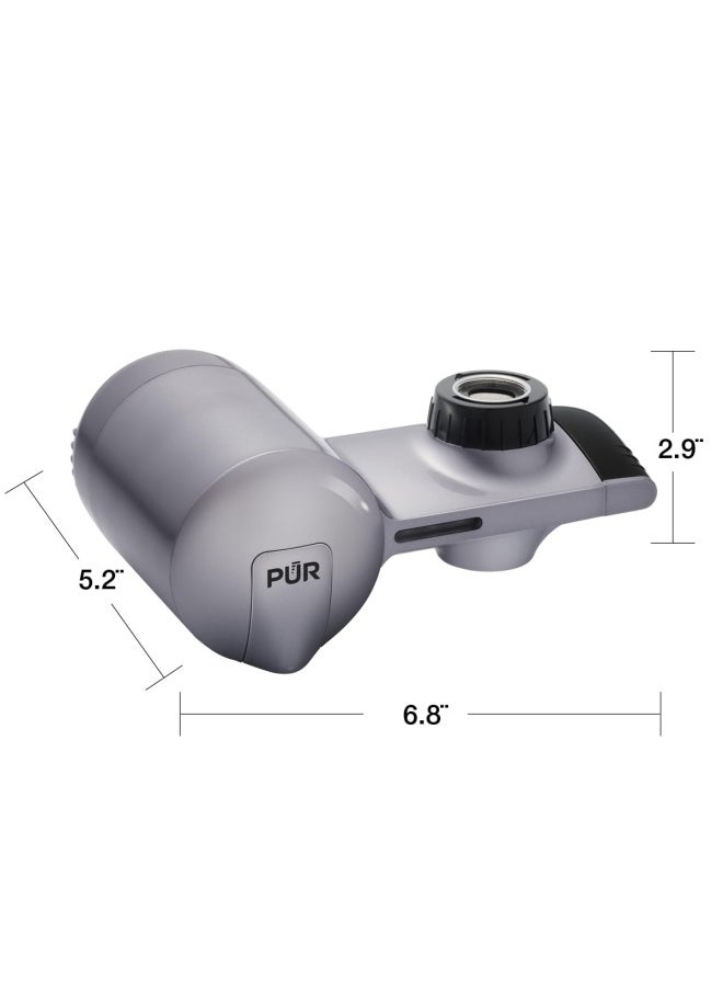 PUR PLUS Horizontal Faucet Mount Water Filtration System with 3in1 Lead Reducing Filter for GreatTasting Filtered Tap Water Lasts 100 Gallons Fits Most Kitchen or Bathroom Faucets Metallic Grey