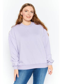 Women Crew Neck Textured Sweatshirt, Lavender