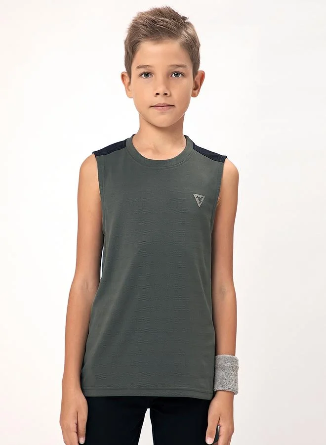 Technosport Logo Detail Crew Neck Sleeveless T-Shirt by Styli