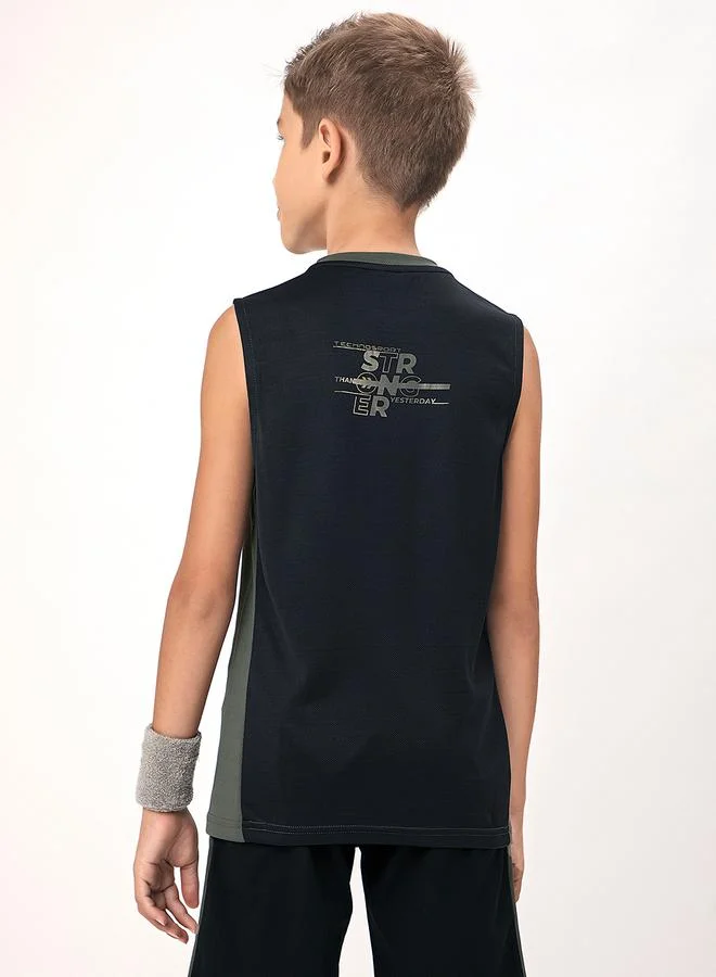 Technosport Logo Detail Crew Neck Sleeveless T-Shirt by Styli