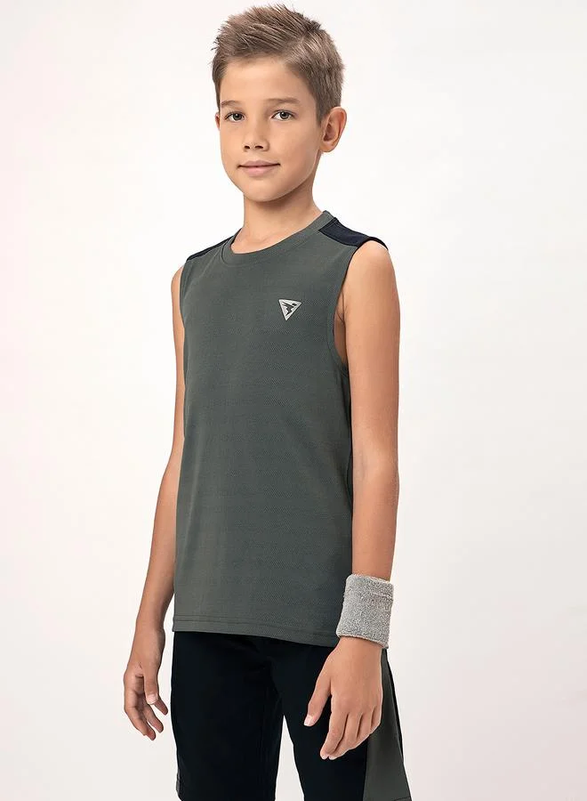 Technosport Logo Detail Crew Neck Sleeveless T-Shirt by Styli