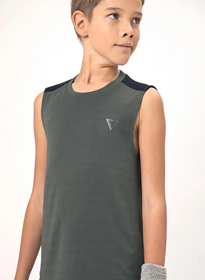 Technosport Logo Detail Crew Neck Sleeveless T-Shirt by Styli