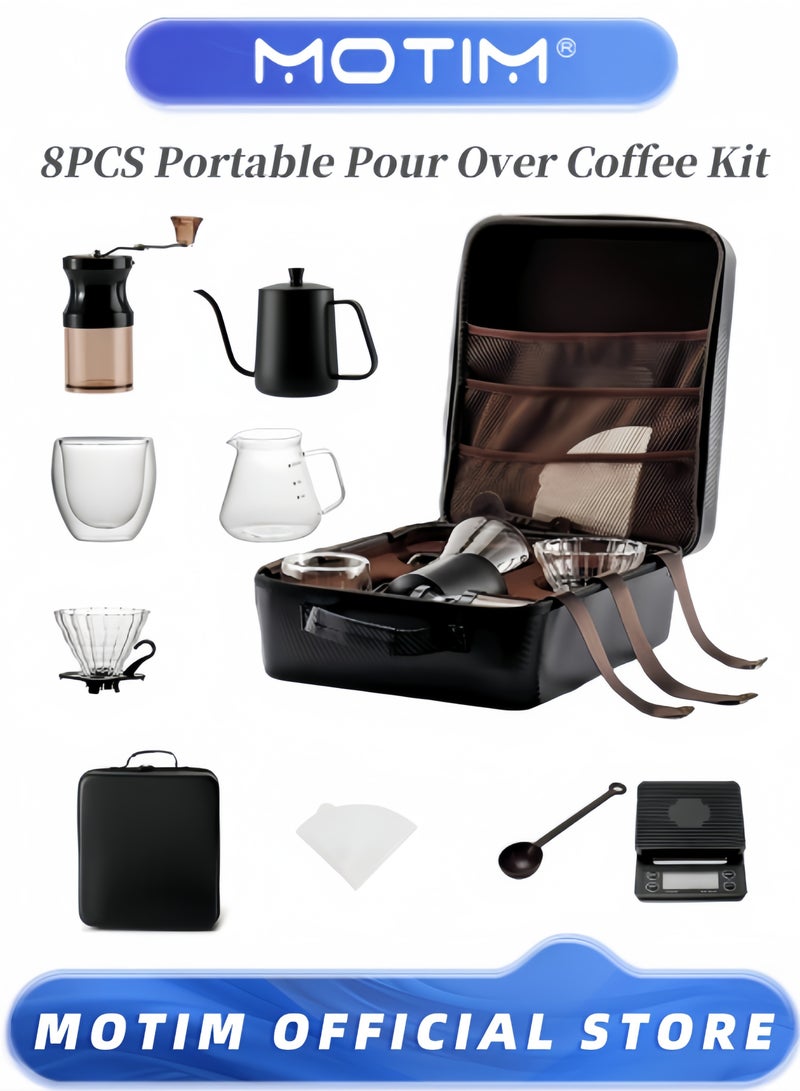 موتيم طقم آلة تحضير القهوة للتخييم مجموعة تحضير القهوة آلات القهوة الخارجية ماكينة صب القهوة الزجاجية مطحنة القهوة اليدوية طقم هدايا شامل قابل للسفر - Image 1
