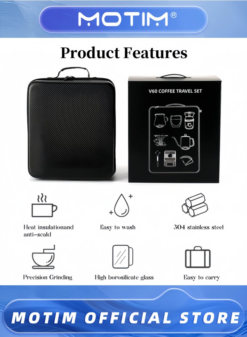 موتيم طقم آلة تحضير القهوة للتخييم مجموعة تحضير القهوة آلات القهوة الخارجية ماكينة صب القهوة الزجاجية مطحنة القهوة اليدوية طقم هدايا شامل قابل للسفر - Image 3