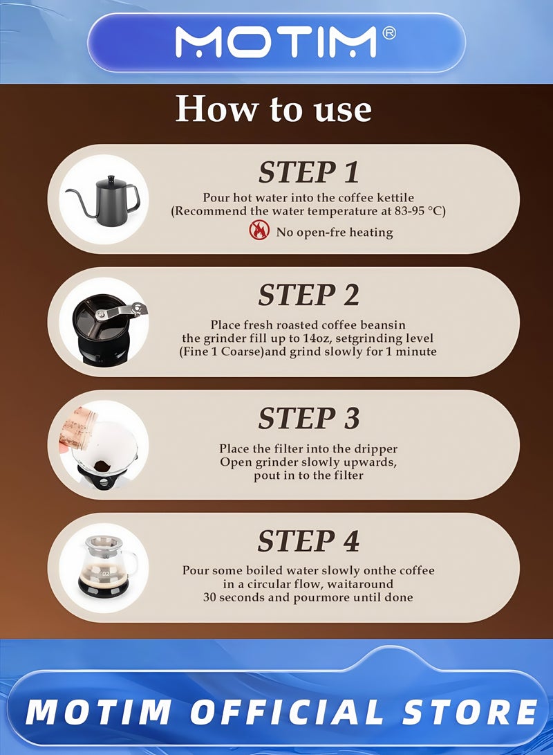 موتيم طقم آلة تحضير القهوة للتخييم مجموعة تحضير القهوة آلات القهوة الخارجية ماكينة صب القهوة الزجاجية مطحنة القهوة اليدوية طقم هدايا شامل قابل للسفر - Image 5