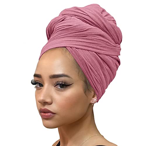 Kachanaa Stretch Head Scarfs Headbands for Muslim Soft Breathable Head Wraps Turbans Long Hair Hijab Scarves for Women(Pink) - Image 1