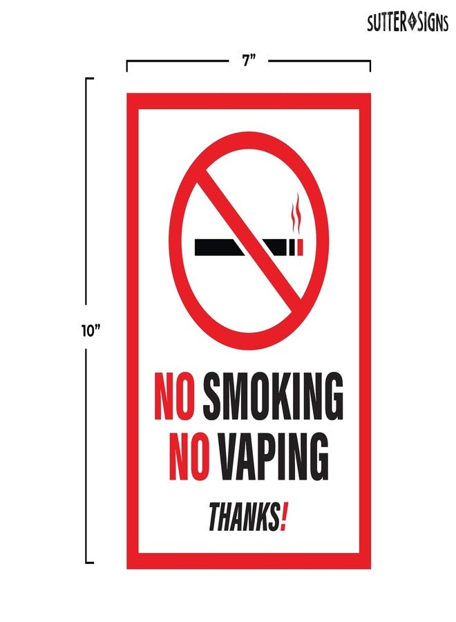 Sutter Signs No Smoking No Vaping Stickers, No Smoking for Offices, Businesses, Weatherproof Vinyl, White/Black/Red, 7" x 10" - Pack of 4 - Image 2