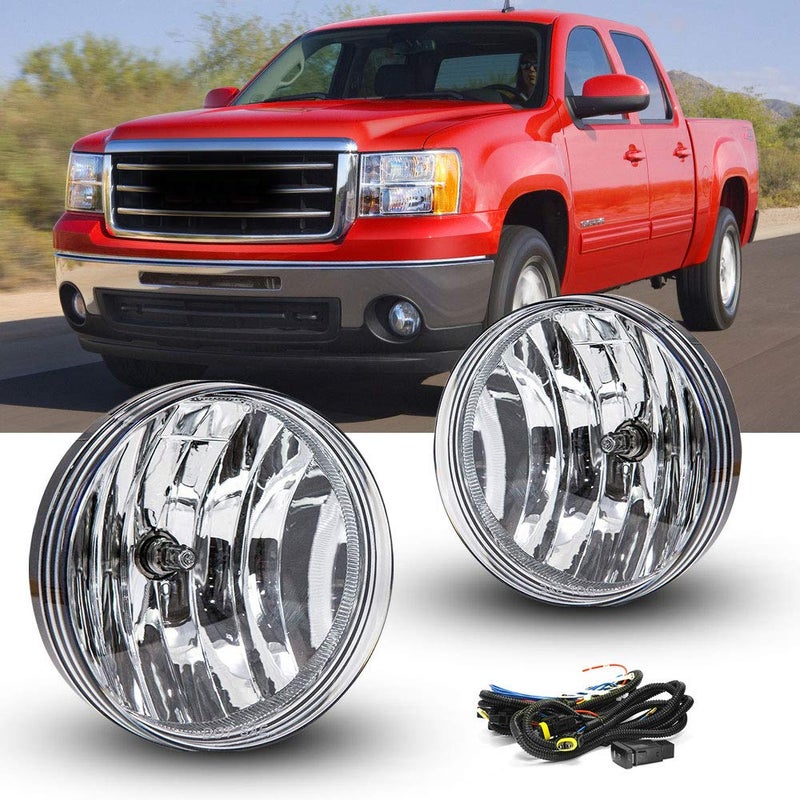 Fog Lights Replacement for 20072013 GMC Sierra 1500 20072014 GMC Sierra 2500HD 3500HD Fog Lamps with Clear Lens H8 12V 35W Halogen Bulbs Universal Switch and Wiring Kit 25831948GM2592161 Clear Lens