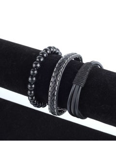 Generic Luxury Men's Leather Bracelet Set - 3 Black Faux Leather Bracelets with Stylish Modern Design - Perfect Gift for Men in an Elegant Gift Box  - Image 4