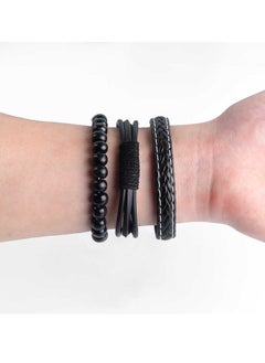 Generic Luxury Men's Leather Bracelet Set - 3 Black Faux Leather Bracelets with Stylish Modern Design - Perfect Gift for Men in an Elegant Gift Box  - Image 3