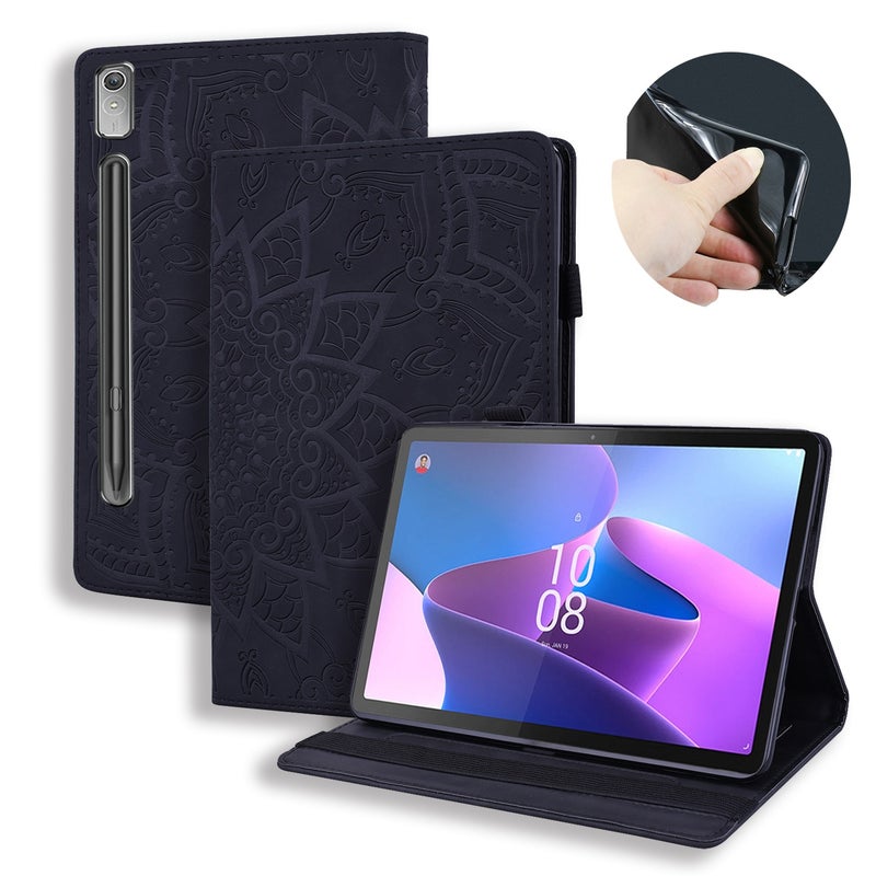 إيروريكس جراب جلدي منقوش من جلد العجل لجهاز Lenovo Tab P12 مقاس 12.7 بوصة (أسود) - Image 1