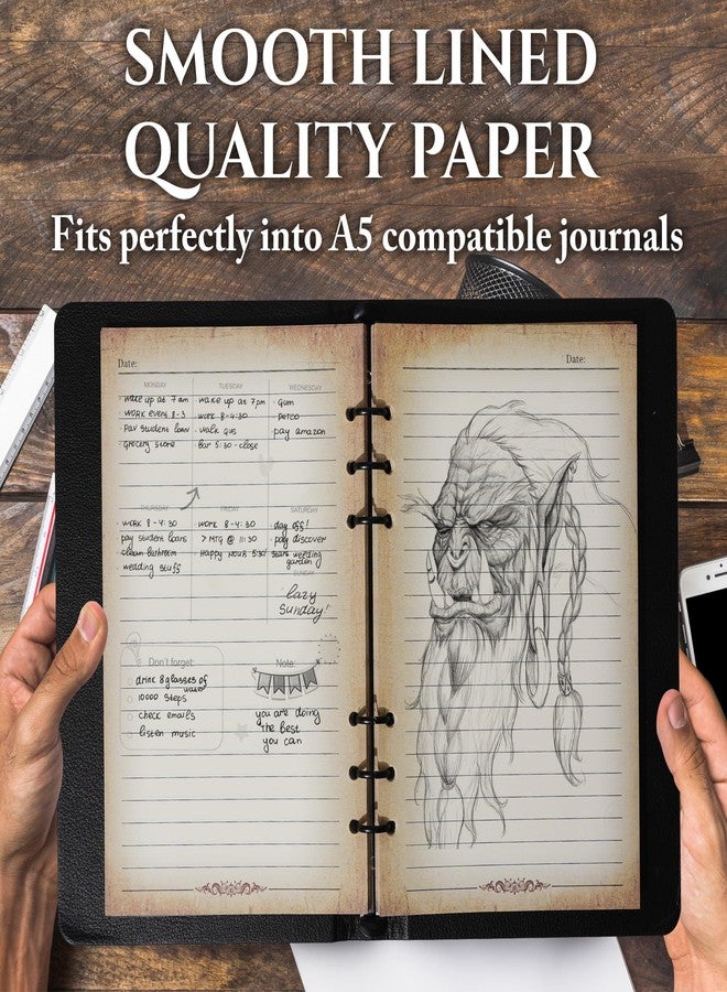 Soar Forge StoryForge Binder Refill: A5 DND Notebook Journal Paper - 100 Sheets (200 Pages) with Ring Holes & Immersive Parched Border Print - Image 4