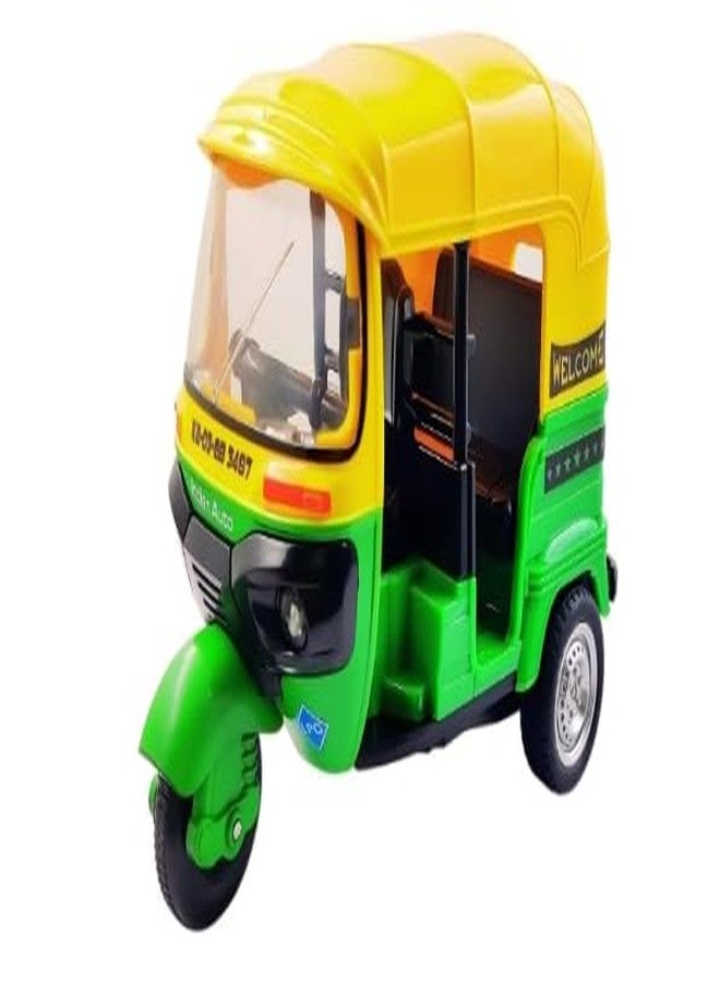 Space Enterprises Auto Rickshaw Toy,with Pull Back Action City Traffic Vehicles Public Transport Toy with Light and Sound for Boys and Girls, Green Colour (Pack of 1) - Image 1