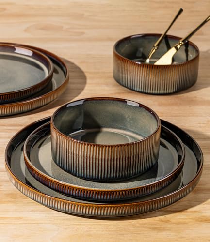 TheTerra Ceramic Dinnerware Sets for 6, 18 Pieces Porcelain Lightweight Speckled Plates and Bowls Sets, Scratch Resistant Dish Set, Oven & Microwave & Dishwasher Safe, Coca Mocha - Image 4