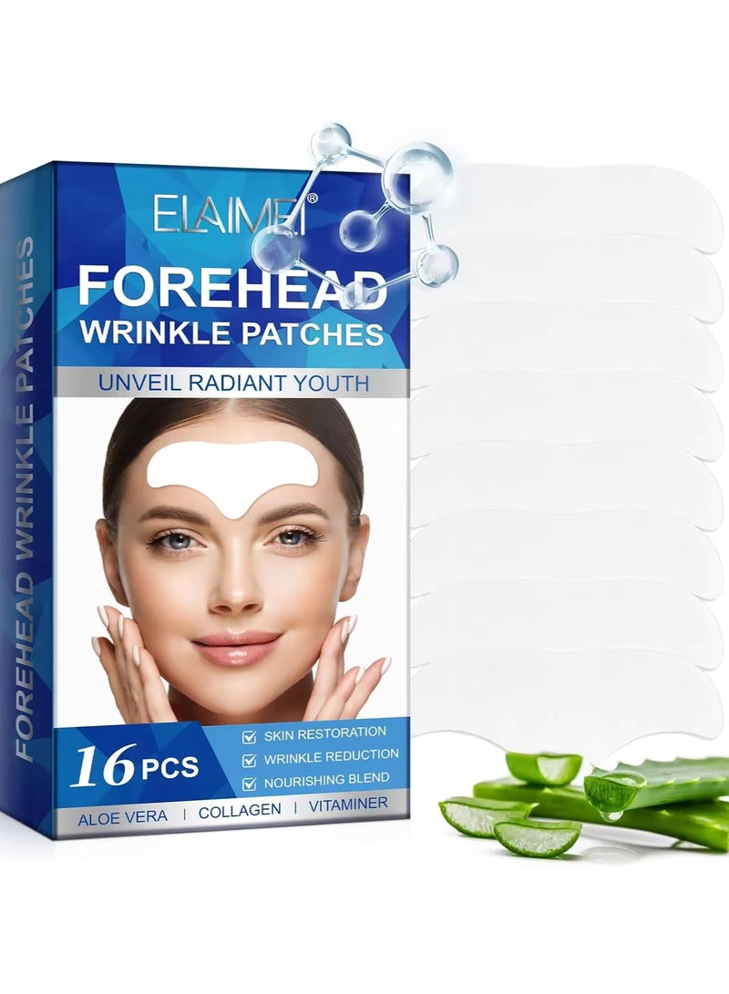 Elaimei 16 Pcs Forehead Wrinkle Patches Forehead Wrinkle Patch with Aloe Vera Collagen Hyaluronic Acid & Vitamin E Smooth Fine Lines & Wrinkles Anti-Wrinkle Forehead Wrinkles Treatment Patch - Image 1