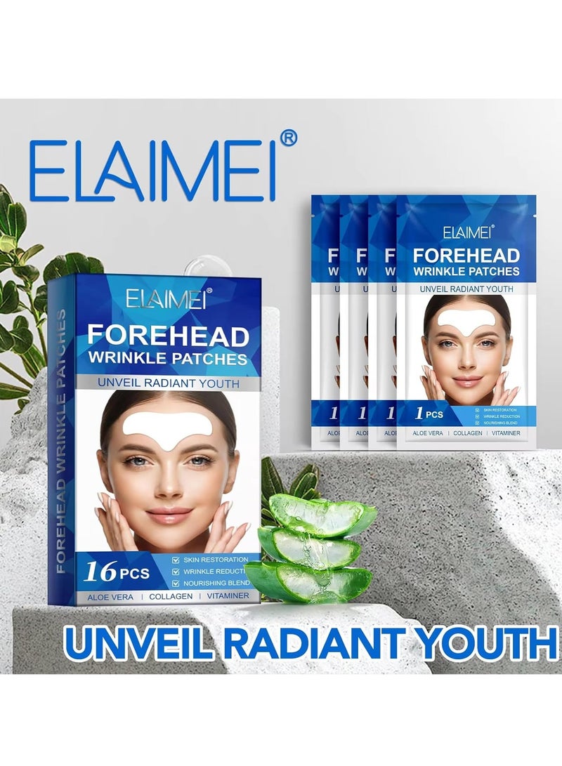 Elaimei 16 Pcs Forehead Wrinkle Patches Forehead Wrinkle Patch with Aloe Vera Collagen Hyaluronic Acid & Vitamin E Smooth Fine Lines & Wrinkles Anti-Wrinkle Forehead Wrinkles Treatment Patch - Image 2