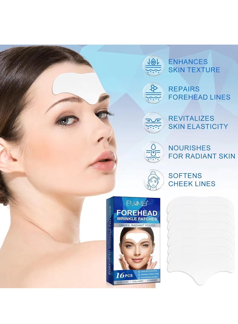 Elaimei 16 Pcs Forehead Wrinkle Patches Forehead Wrinkle Patch with Aloe Vera Collagen Hyaluronic Acid & Vitamin E Smooth Fine Lines & Wrinkles Anti-Wrinkle Forehead Wrinkles Treatment Patch - Image 4