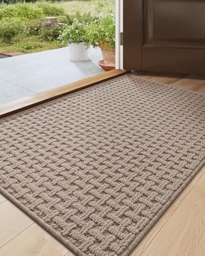 DEXI Indoor Front Door Mat Entryway Non Slip 24x36 Washable Entry Way Mats Inside Entrance Welcome Doormat Dirt Trapper for House Floor Home Porter Hall Backdoor Area Light Taupe - Image 1