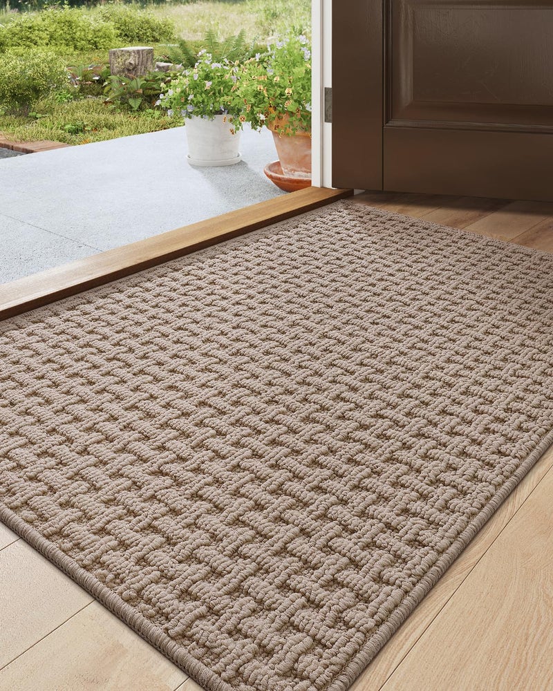 DEXI Indoor Front Door Mat Entryway Non Slip 24x36 Washable Entry Way Mats Inside Entrance Welcome Doormat Dirt Trapper for House Floor Home Porter Hall Backdoor Area Light Taupe - Image 2