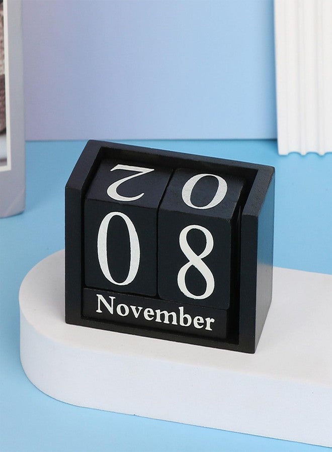 Flylin Vintage Wooden Cubes Calendar, Wood Block Perpetual Calendar Daily Desktop Month Date Display, Reusable Black DIY Yearly Planner for Home Office Decoration - Image 4