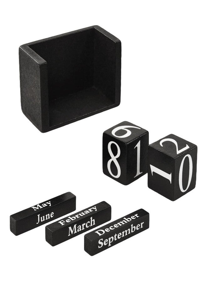Flylin Vintage Wooden Cubes Calendar, Wood Block Perpetual Calendar Daily Desktop Month Date Display, Reusable Black DIY Yearly Planner for Home Office Decoration - Image 3