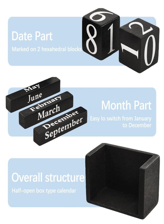 Flylin Vintage Wooden Cubes Calendar, Wood Block Perpetual Calendar Daily Desktop Month Date Display, Reusable Black DIY Yearly Planner for Home Office Decoration - Image 5