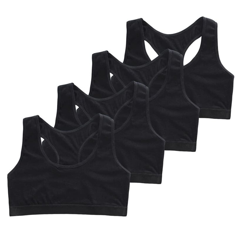 Katutude 4 Pack Girls Unpadded Bra Seamless Breathable Cotton Bra Wireless Lightweight Sports Bras Girls Crop Tops for 9-14 Years Black, Black, Lower Chest Circumference 62-78cm - Image 1