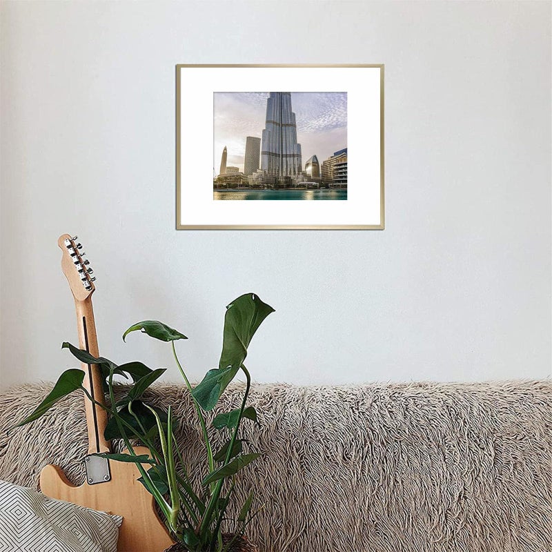 Frametory, 11x14 Aluminum Picture Frame - 11 x 14 Gold Frame with Removable Mat for 8 x 10 Photo - 14 by 11 Durable Metal Frame with Real Glass - Sawtooth Hanger for Easy Wall Display - 1 Pack - Image 4
