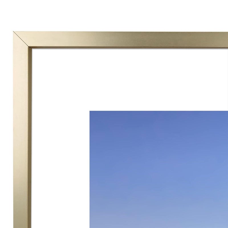 Frametory, 11x14 Aluminum Picture Frame - 11 x 14 Gold Frame with Removable Mat for 8 x 10 Photo - 14 by 11 Durable Metal Frame with Real Glass - Sawtooth Hanger for Easy Wall Display - 1 Pack - Image 2