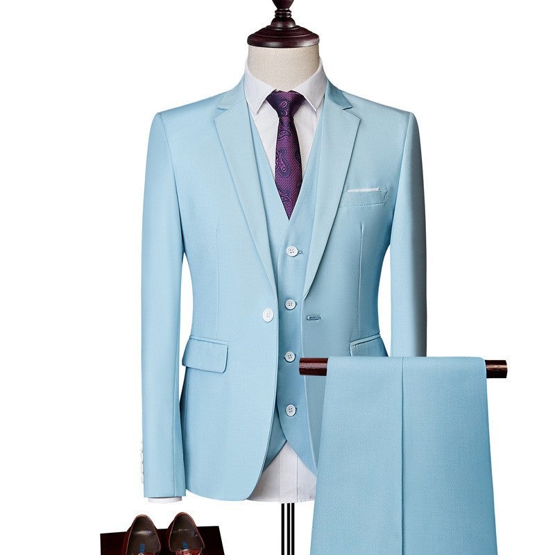 2024 Light Blue Business Casual Suit Men's Suit Suit Three-Piece Work Wedding Slim Dress - Image 2